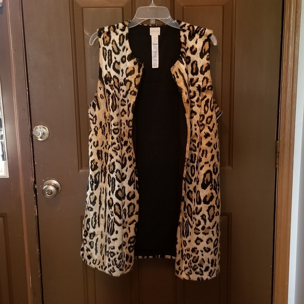 NEW CHICOS LONG FAUX FUR VEST 2 LEOPARD CHEETAH